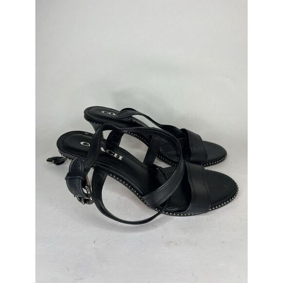 Coach Black Leather Open Toe Ankle Strap Heel Sandals Women Sz 7.5B US/38EU - Picture 3 of 13